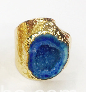 WT-R242 Fashion Design Trendy 24k Gold Plated Natural Druzy Geode Agate Ring Stone Ring