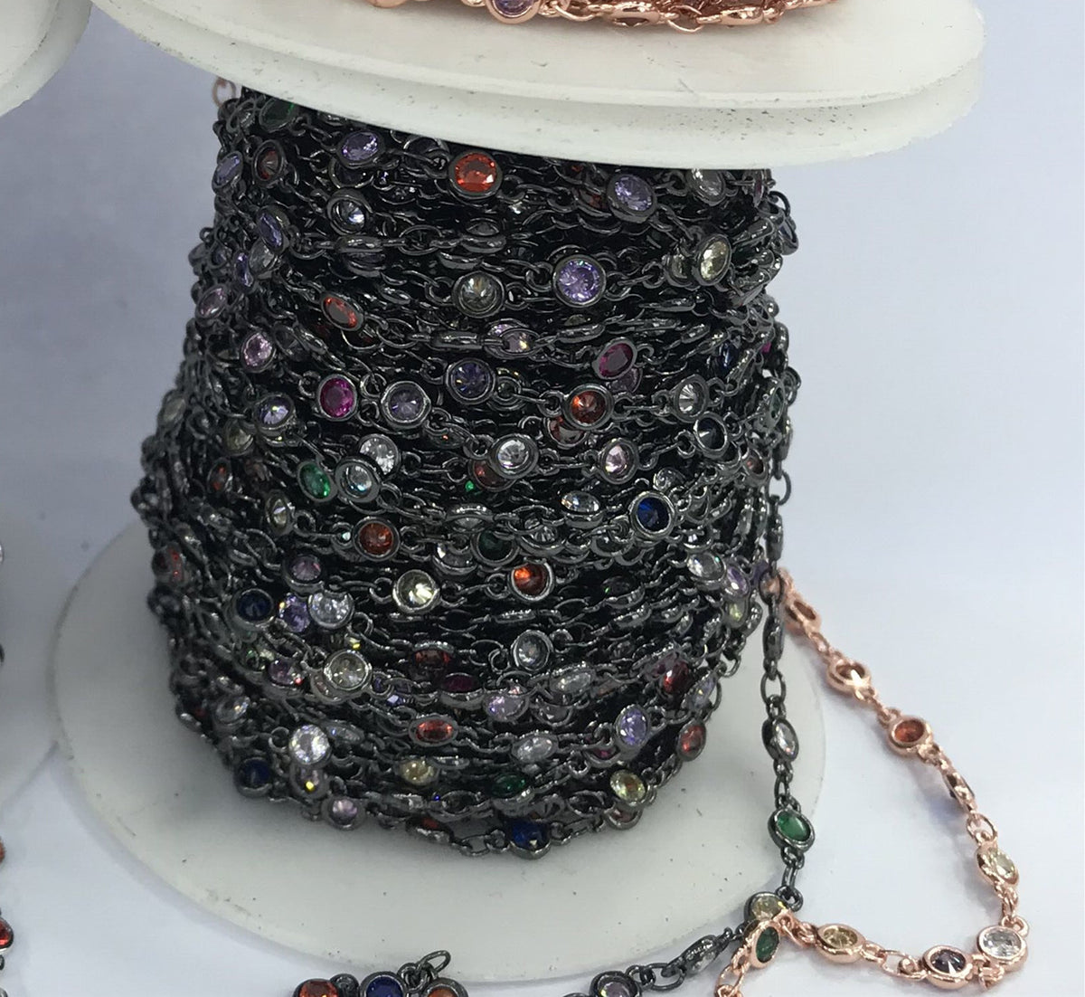 WT-BC132 Fashion Round Cubic Zircon Chain 18k Real Gold Plated Brass Chain Jewelry Making Cubic Zircon Chain