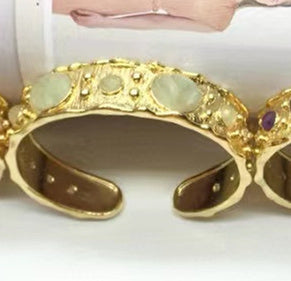 WT-B663 Delicate 18K Real Gold Plated Multi Natural Precious Stones in Bezel Setting Women Birthday Gift Gemstone Bangle