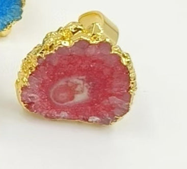 WT-R300 New Arrival Colorful Druzy Agate Rings 24K Gold Plated Rings Multi-color Optional New Design Rings