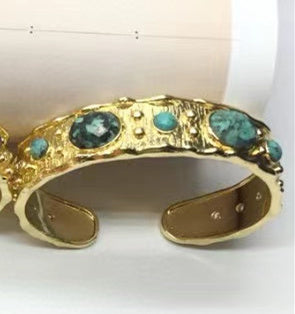 WT-B663 Delicate 18K Real Gold Plated Multi Natural Precious Stones in Bezel Setting Women Birthday Gift Gemstone Bangle