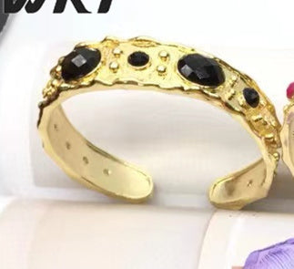 WT-B663 Delicate 18K Real Gold Plated Multi Natural Precious Stones in Bezel Setting Women Birthday Gift Gemstone Bangle