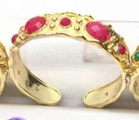 WT-B663 Delicate 18K Real Gold Plated Multi Natural Precious Stones in Bezel Setting Women Birthday Gift Gemstone Bangle