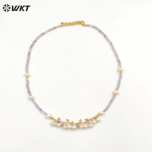 WT-JN253 Wholesale Vintage Style Trendy Natural Gemstone& Pearl Exquisite High Quality Pendant Necklace