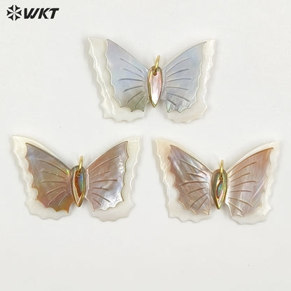 WT-JP462 High Quality Colorful Double Layers Natural Shell Butterfly Shape Gold Pendants For Lady Gifts DIY Accessories