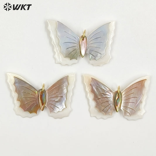 WT-JP462 High Quality Colorful Double Layers Natural Shell Butterfly Shape Gold Pendants For Lady Gifts DIY Accessories