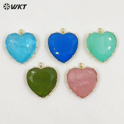 WT-P2101 Newest Popular Charms Gold Electroplated Colorful Stones Heart Shape Pendants As Women Romantic Jewelry Presents