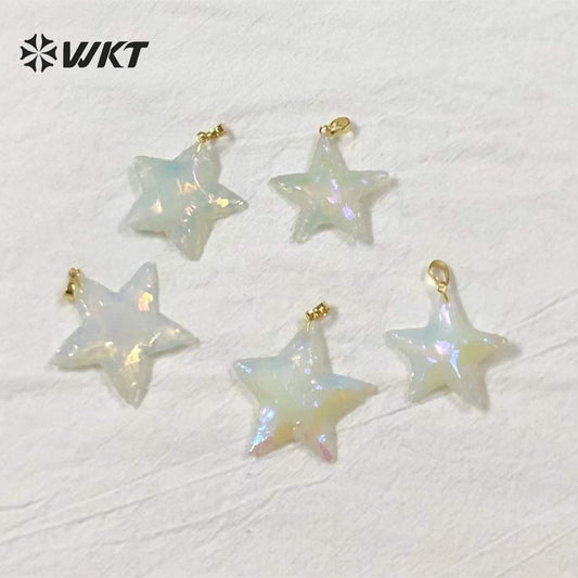 WT-P1774 WKT Fashion Natural Gemstones Aura Opal Pendants Stars Shape White Stone Pendants Necklaces Jewelry Chic Lady