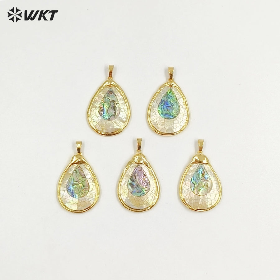 WT-JP414 Fashion Gold Plated Big Teardrop Natural Yellow and Abalone Shell Assemble Made Jewelry Pendants