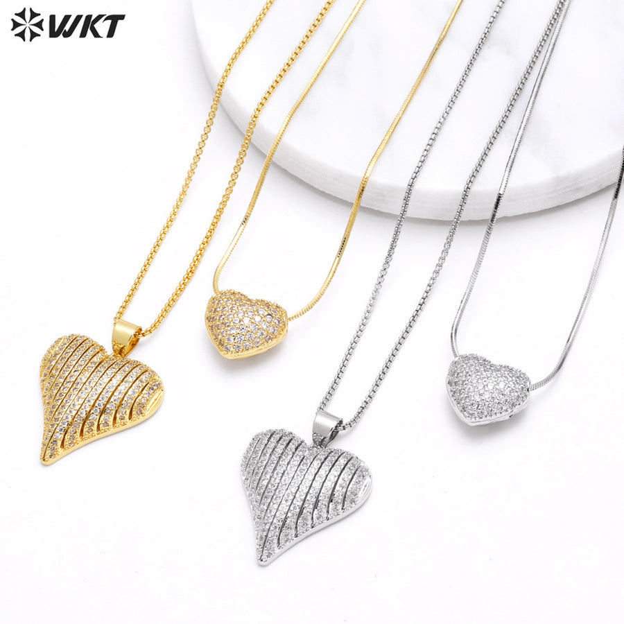 WT-MN996 WKT Elegant Design Fashionable Hot Sale Heart Shape 18k Gold Plated Zircon Female Necklace for Party Gift Celebration