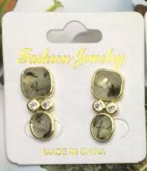 WT-E811 Modern Style Gold Plated Double Zircons And Natural Gemstones Square Oval Shape Women Earrings For Mother‘s Day Gifts