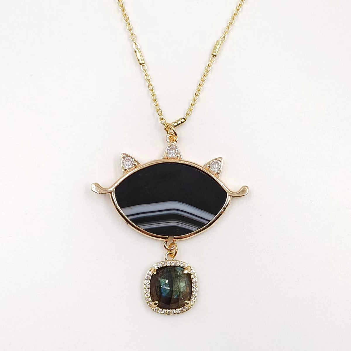 WT-N1444 WKT Best 2023 Newest Natural Necklace Women 18+2 Inch Long Double Pendant Stone Gemstone Necklace