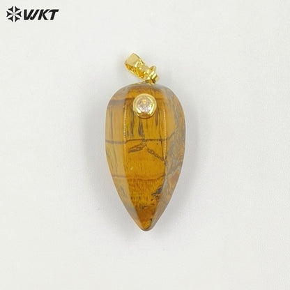 WT-P2048 Exquisite Unique Design Natural Gemstones Setting In Zircon Waterdrop Shape Pendants As Female Necklace DIY Accessory