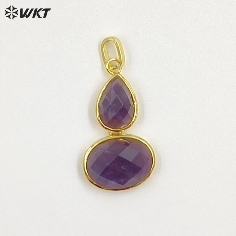WT-P2128 Delicate 18K Gold Plated Various Natural Gemstones Gourd Shape Charms Pendants For Lady Necklace Making Decorative