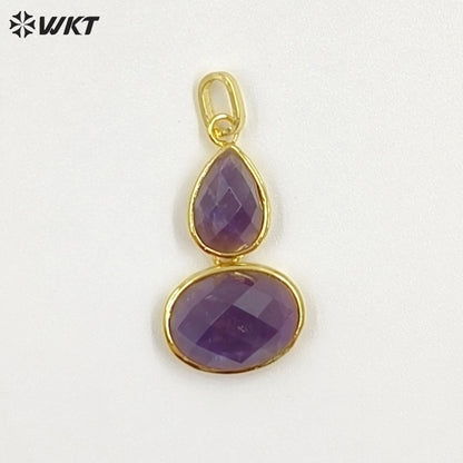 WT-P2128 Delicate 18K Gold Plated Various Natural Gemstones Gourd Shape Charms Pendants For Lady Necklace Making Decorative