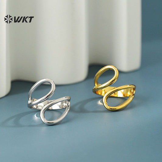 WT-RF014 New Arrival Yellow Brass 18K Gold Plated Trendy Style Spiral Lines Shape Elegant Women Metal Rings For Wedding Gift