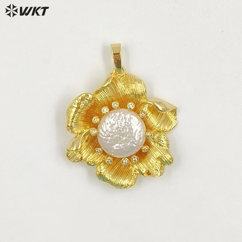 WT-P2049 Amazing Gold Plated Zircon And Multi Colors Natural Gemstones Flower Shape Pendants For Necklace Making Findings