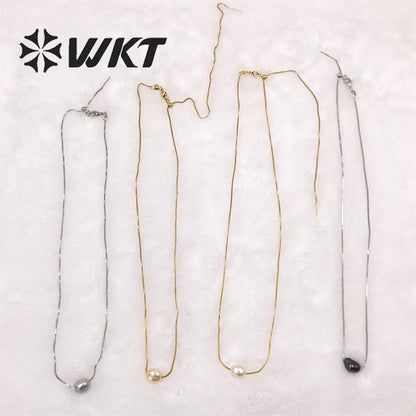 WT-JN163 Baroque Irregular Round Natural Freshwater Pearl Necklaces Black Pearl Necklace Marine Life Charms for Wedding Jewelry