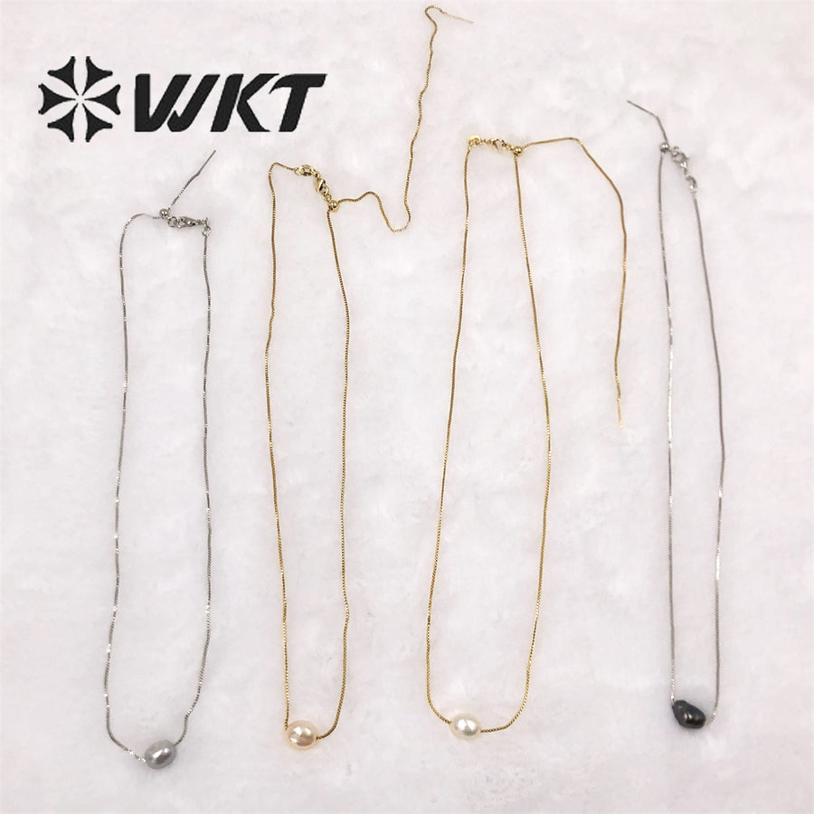 WT-JN163 Baroque Irregular Round Natural Freshwater Pearl Necklaces Black Pearl Necklace Marine Life Charms for Wedding Jewelry
