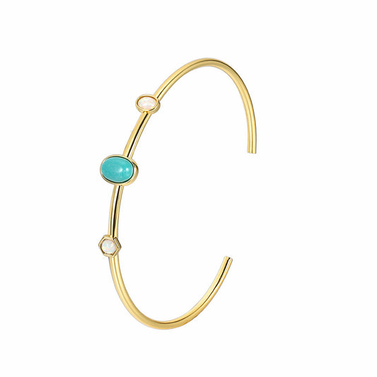 WT-B703 Trendy Modern Style Gold Plated Natural Turquoise And Opal Stone Women Cuff Bangles As Ladies Elegant Jewelry Gift