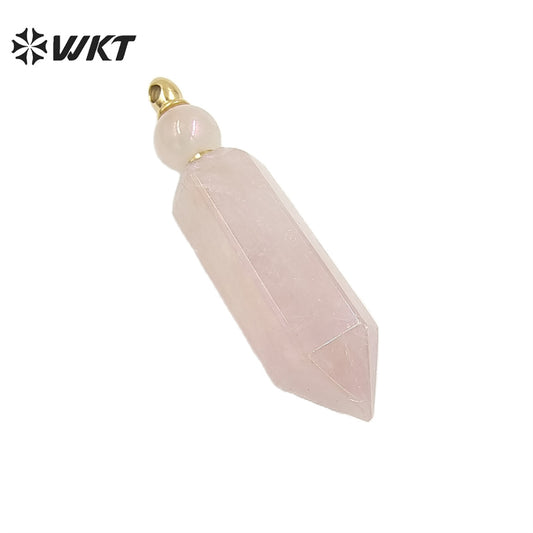 WT-P1788 Delicate Texture Natural Stone Rose Quartz With Aura Hexagonal Prism Pendant Elegant for Women Gifts Quartz Pendant