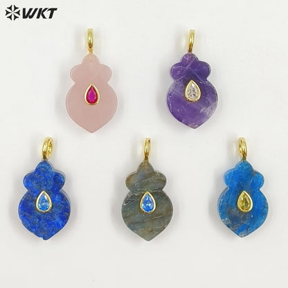 WT-P2058 Exclusive Design Zircon And Natural Gemstones Gourd Shape Pendants For Female Handmade Necklace DIY Accessory