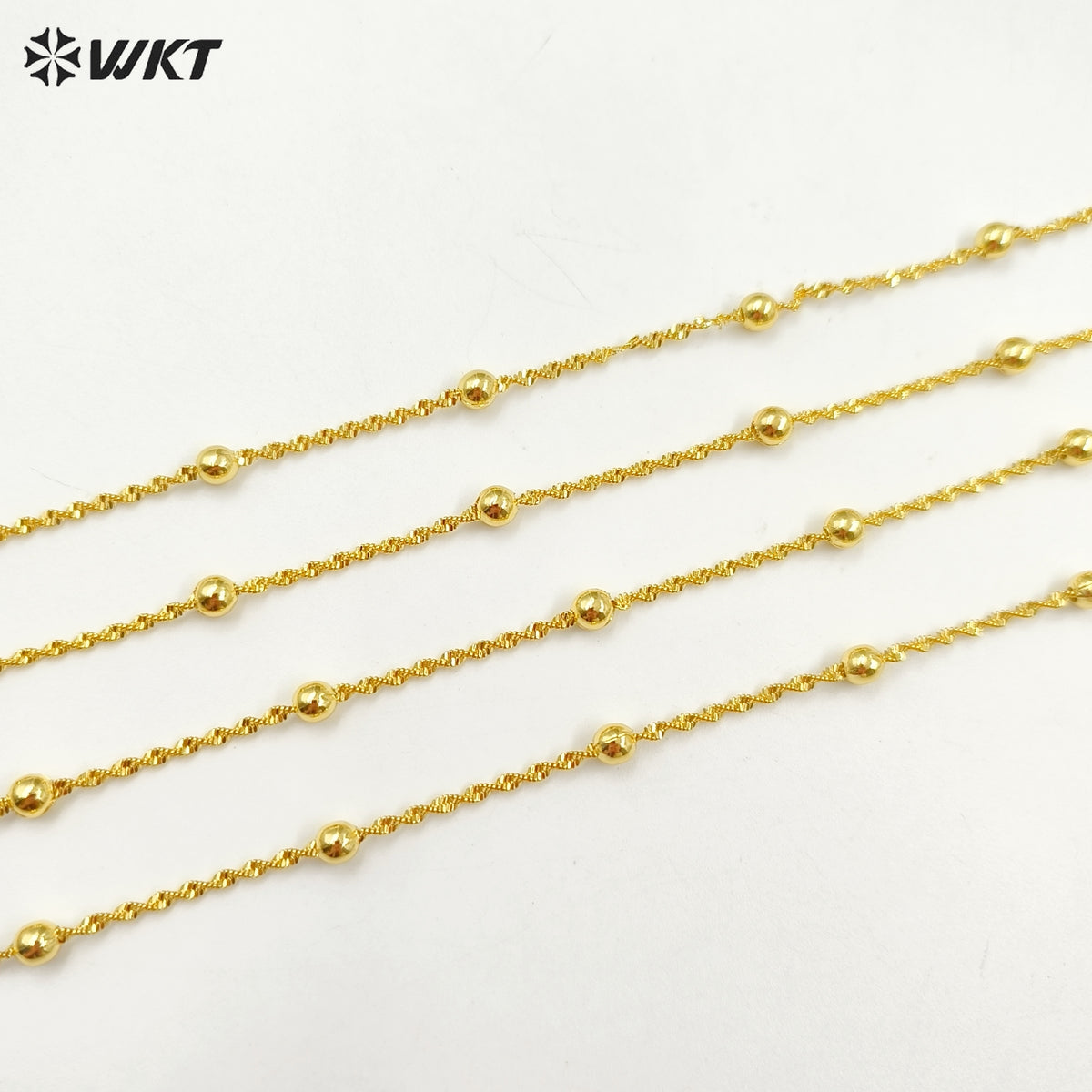 WT-BFN060 WKT New Handmade Round Beads Twisted 16 Inch Long Gold Plated Resist Tarnishable Chain Necklace