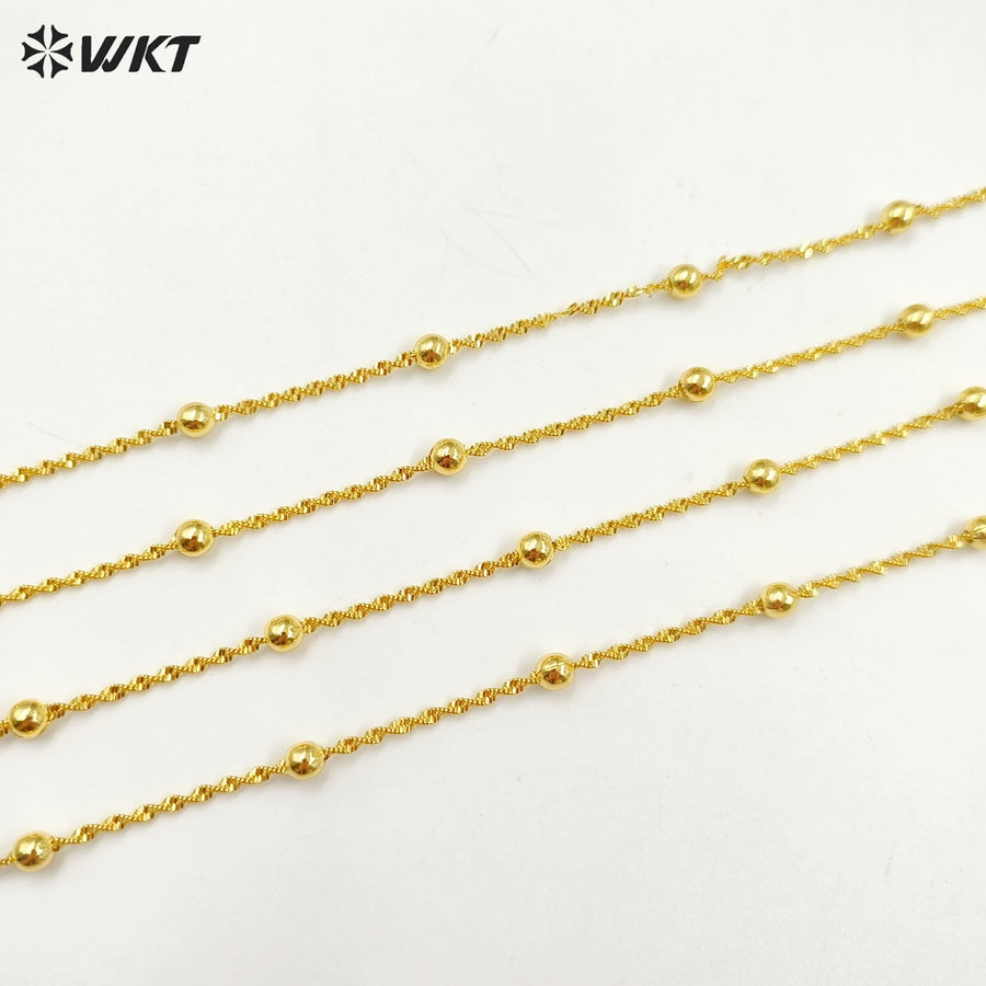 WT-BFN060 WKT New Handmade Round Beads Twisted 16 Inch Long Gold Plated Resist Tarnishable Chain Necklace