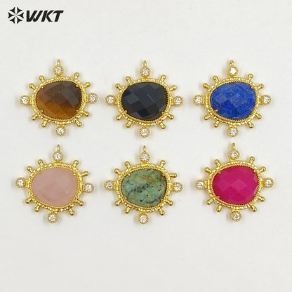 WT-P2102 Unique Delicate Jewelry 18K Gold Plated Multi Natural Gemstones Little Pendants For Female Handmade Earring DIY