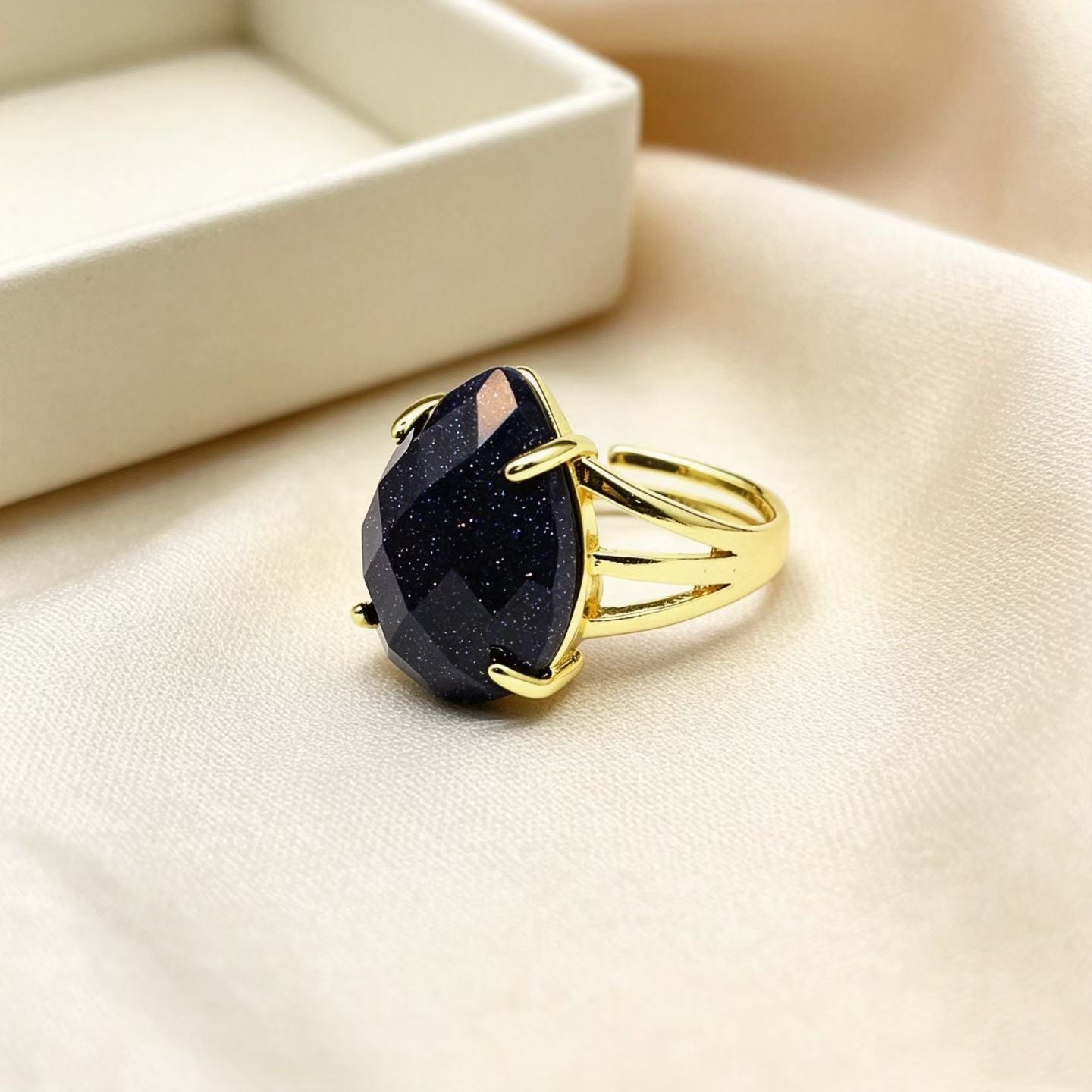 WT-R615 Wholesale Gold Electroplated Various Natural Gemstones Faceted Waterdrop Shape Rings For Women Popular Jewelry Gift