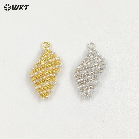 WT-MP312 Charming Metal Brass With Artificial Pearl Gold And Silver Plated Conch Shape Pendant For Lovely Jewelry Handmade