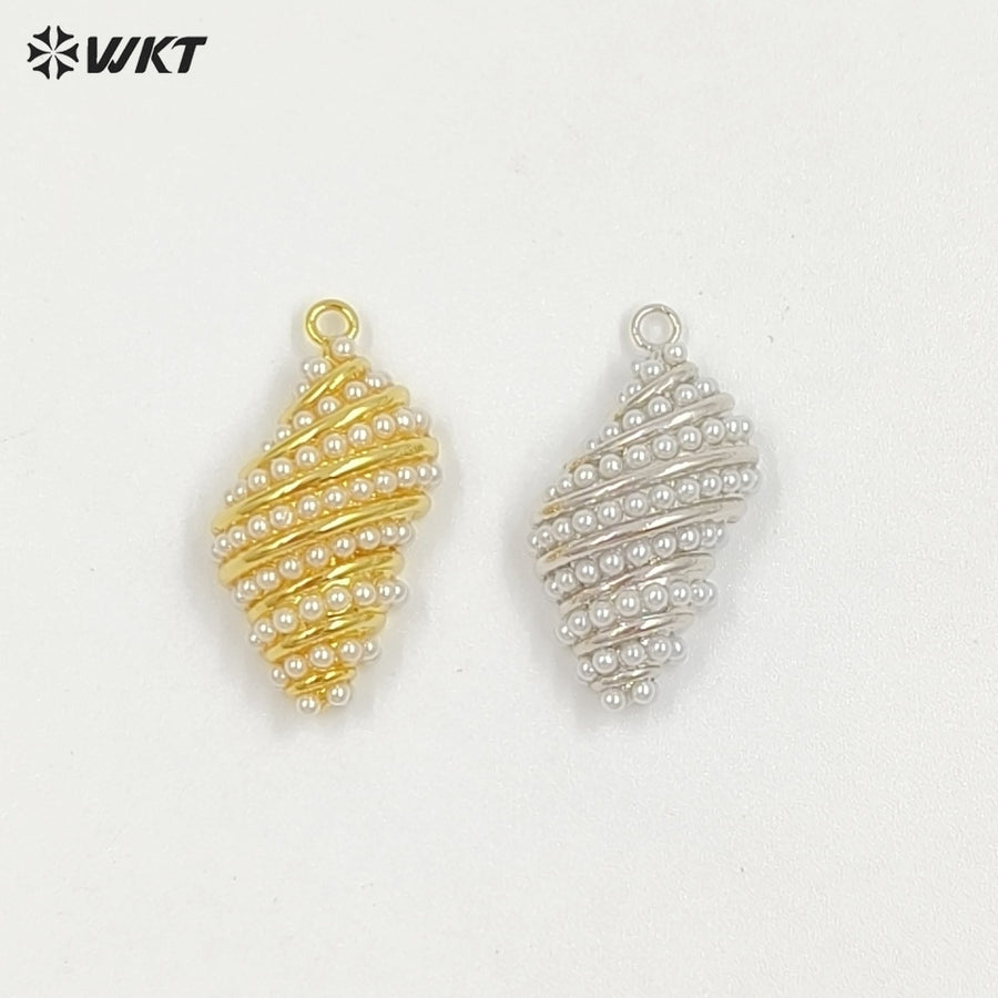 WT-MP312 Charming Metal Brass With Artificial Pearl Gold And Silver Plated Conch Shape Pendant For Lovely Jewelry Handmade