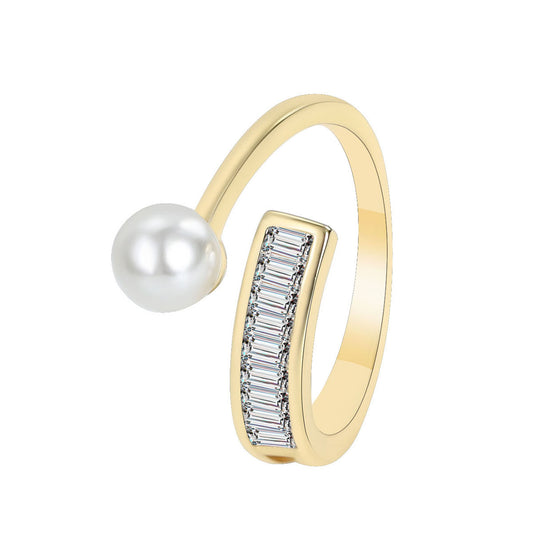WT-MR045 Wholesale Popular Fashion Gold Plated Freshwater Pearl And Zircon Adjustable Rings For Ladies Daily Matching