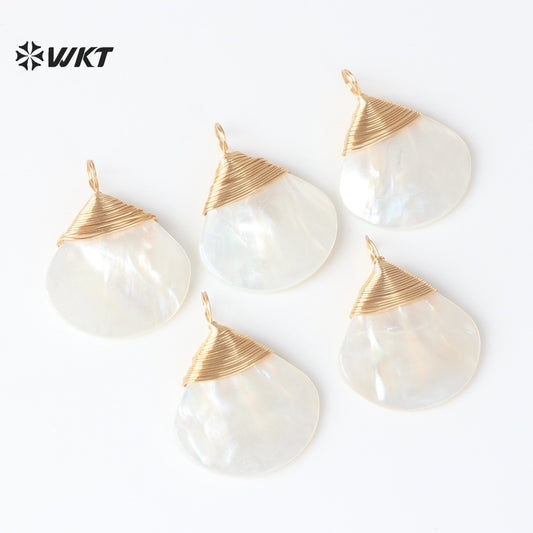 WT-JP443 Newest Sales Handmade Winding Wire Triangle Fan Shape White Shell Charm Pendants For Earrings Jewelry Accessories