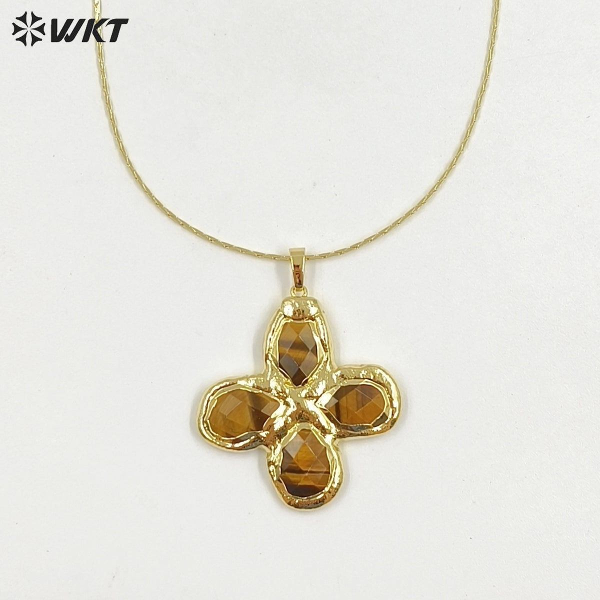 WT-N1542 Popular Fashion Gold Plated Thin Chain With Natural Gemstone Four Leaf Clover Pendant Necklace For Lady Birthday Gift