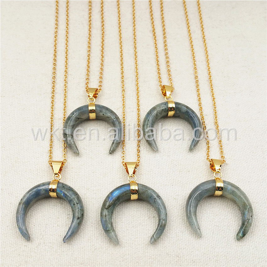 WT-N853 New Natural Labradorite Stone Necklace with 18" Gold Chain Necklace Stone Necklace Jewelry in High Quality