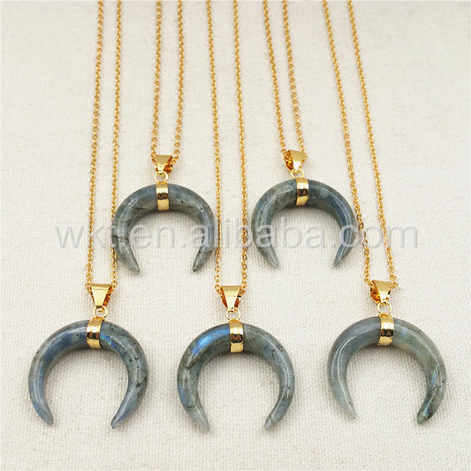 WT-N853 New Natural Labradorite Stone Necklace with 18" Gold Chain Necklace Stone Necklace Jewelry in High Quality