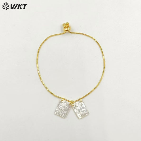 WT-MPB117 New Elegant Religious 18K Gold Plated Prayer Square Bracelet for Girls Finished Jewelry As Daily Decoration and Gift