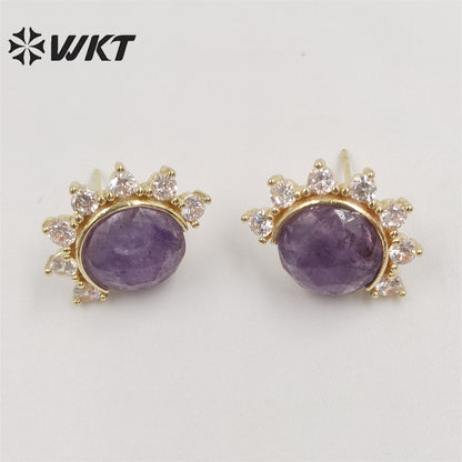 WKT-E671 WKT New Design Fashion Micropaved Cubic Zircon Round Stone Eye Studs Charming Natural Faceted Stone Earring Studs