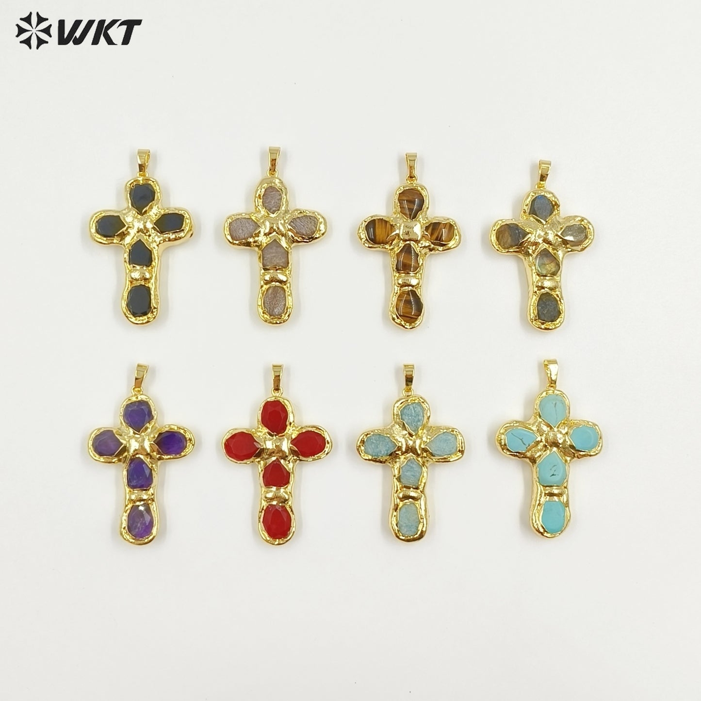 WT-P2045 Popular Sale Back Full Gold Electroplated Turquoise Natural Gemstones Cross Pendants As Fashion Necklace DIY Findings