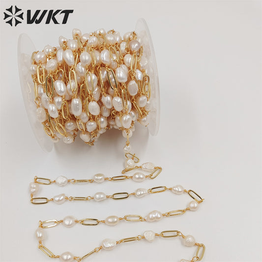 WT-RBC211 Newest Gold Plated Freshwater Pearl Mix Chain Jewelry Finding for Making Bracelet or Necklace Women Jewelry Chain