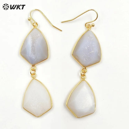WT-E729 Amazing Fashion Design Colorful Women 18k Gold Birthday Amethyst Gemstone Earrings Druzy Agate Earrings