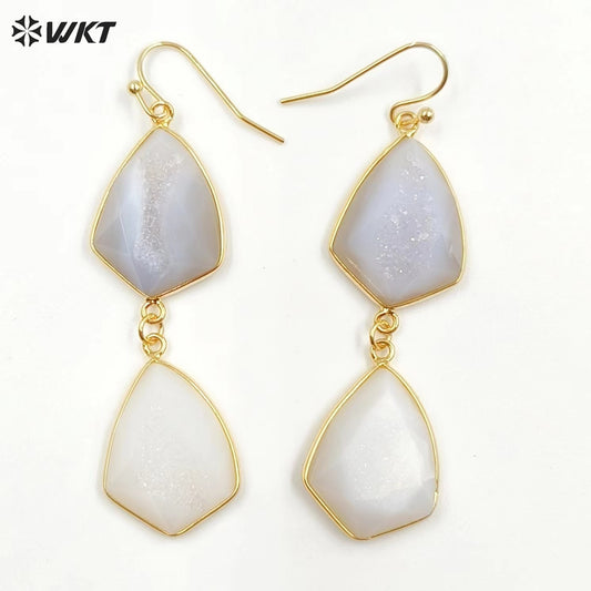 WT-E729 Amazing Fashion Design Colorful Women 18k Gold Birthday Amethyst Gemstone Earrings Druzy Agate Earrings