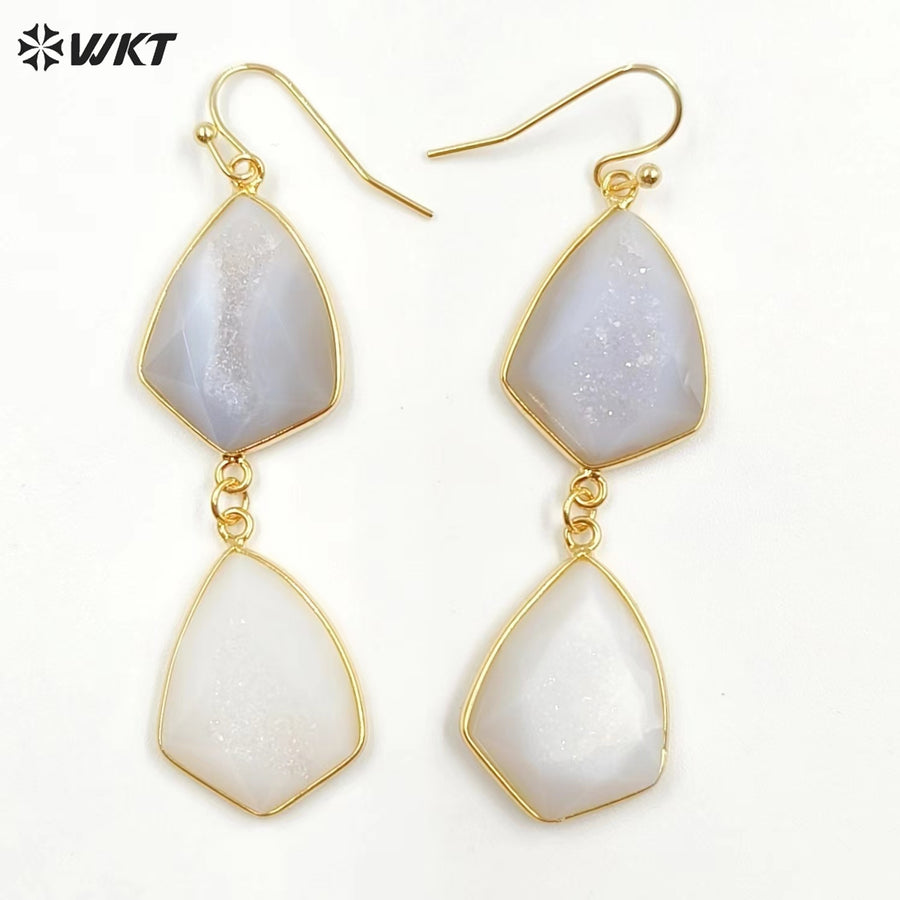 WT-E729 Amazing Fashion Design Colorful Women 18k Gold Birthday Amethyst Gemstone Earrings Druzy Agate Earrings