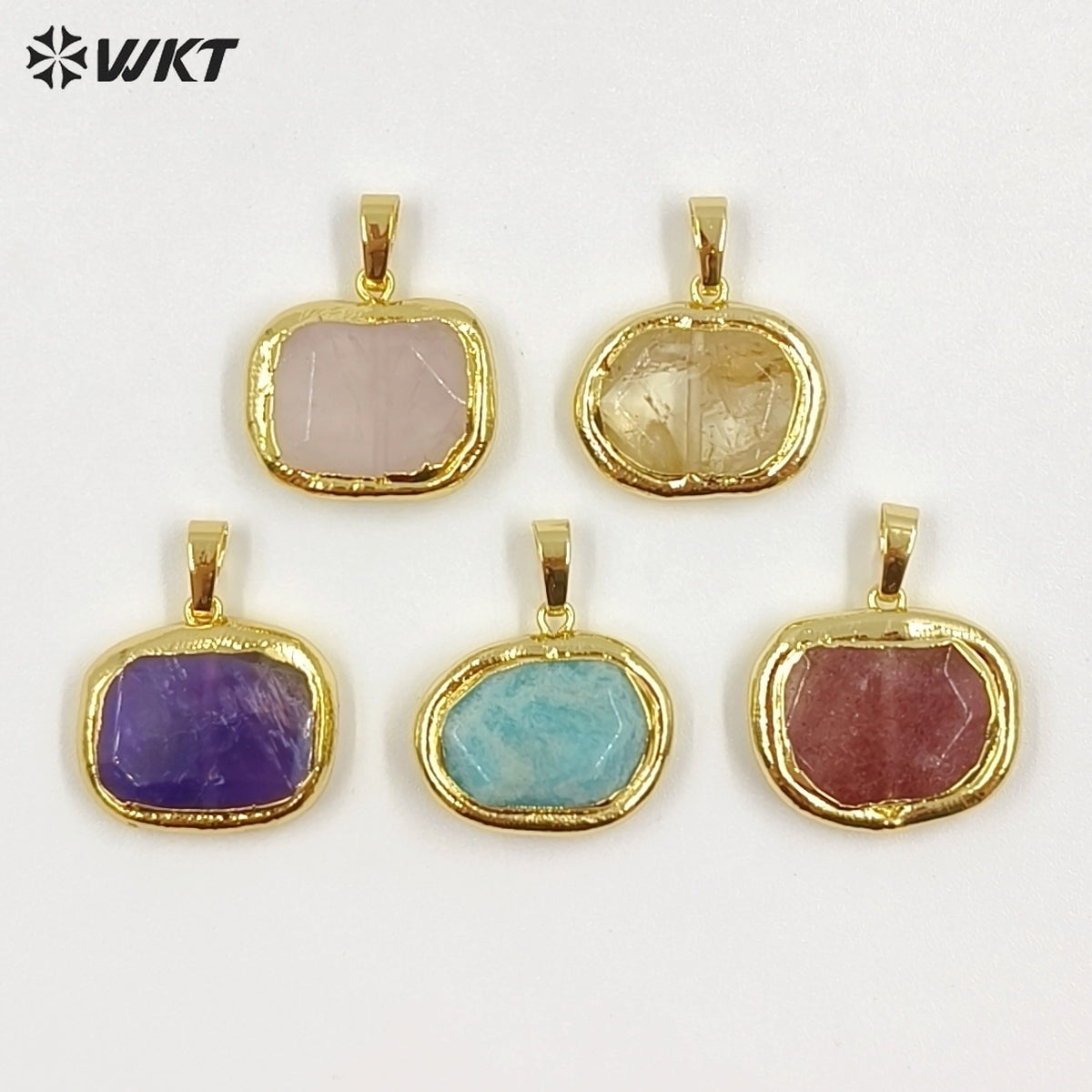 WT-P1468 WKT Jewelry Natural Gemstone Pendant Gold Electroplated Stone Pendant Fashion Charm Necklace Pendant Jewelry
