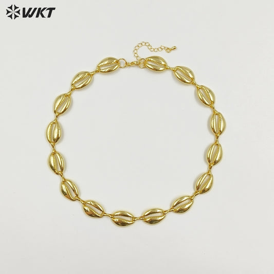 WT-JFN58 Wholesale Vintage Trendy Metal Yellow Brass Gold Plated Shell Shape Women Necklaces For Vacation Wearing Jewelry