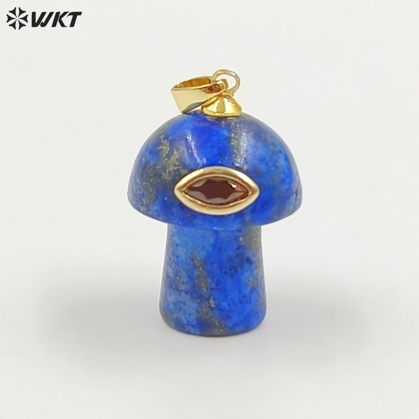 WT-P2063 Cute Boutique Natural Gemstones And Zircon Mushroom Shape Little Gold Pendants As Women Trendy Jewelry Findings