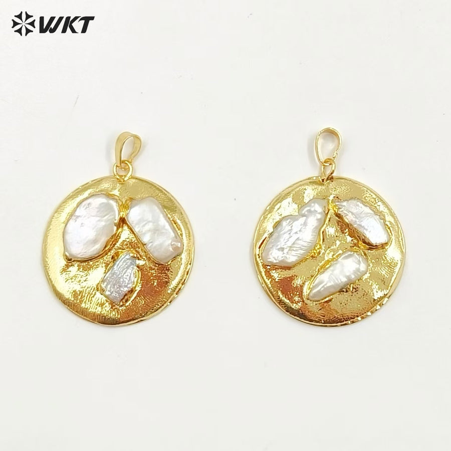 WT-JP396 Wholesale Product Unique Design Creative Natural Freshwater Pearl 18K Gold Plated Round Women Pendant As Party Match