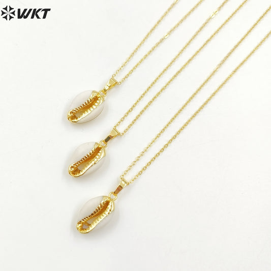 WT-N493 Wholesale Natural Cowrie Shell With Gold Dipped Pendant Necklace,Fashion Charm Cowrie Shell Necklace for Women