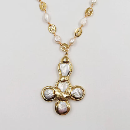 WT-JN248 Wholesale Punk Style  Crystal Quartz/Freshwater Pearl  18 inch Gift For Women   Sun Shaped Gemstone Necklace